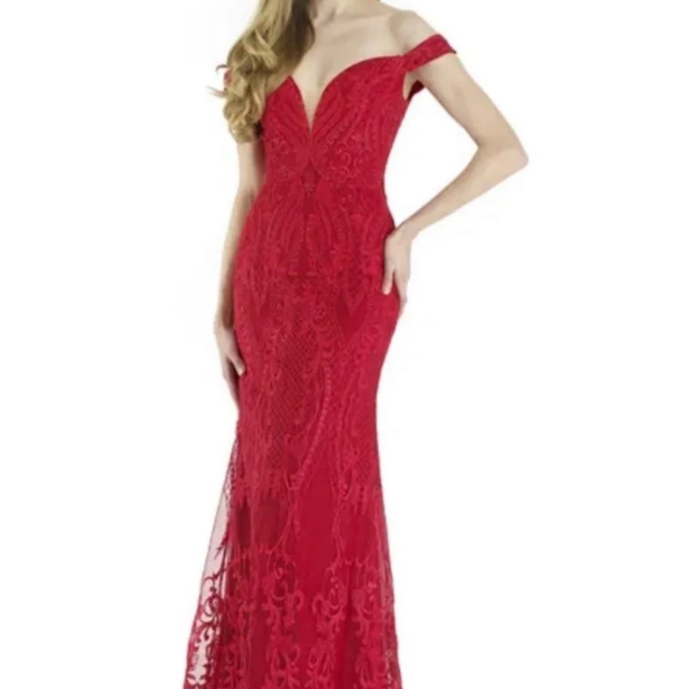 Morrell Maxie Red Off-the-Shoulder Gown
